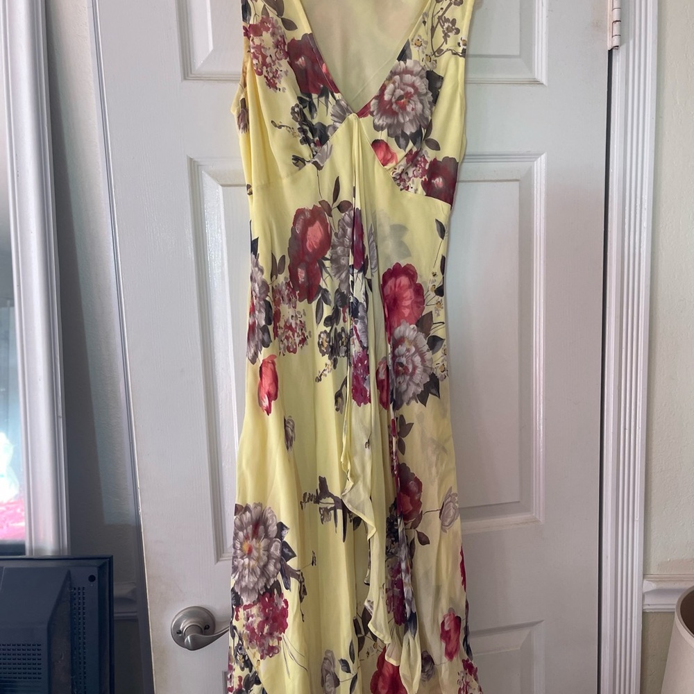 Elegant Asymmetrical Floral Dress in Yellow